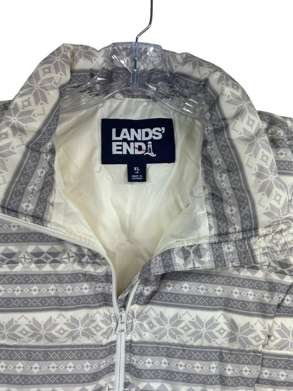 NWOT Lands' End Women's XL Goose Down Puffer Vest Gray White Fair Isle Snowflake - Picture 5 of 10